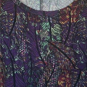Colorful Feather Pattern LuLaRoe Carly Swing Dress XL Purple